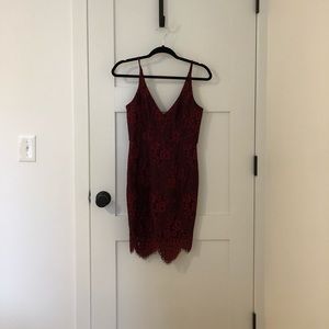 Minuet Wine Colored Lacy Dress